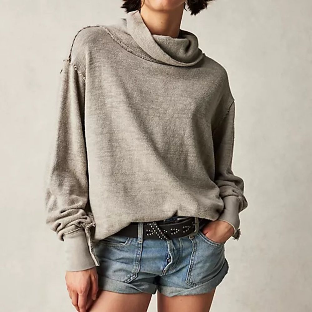 We the Free Timmy Turtleneck Size S Slouchy Oversized Top Olive Taupe Boho